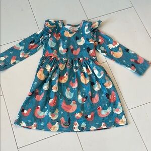 Charming Blue Chicken Print Kids Dress 7/8Y